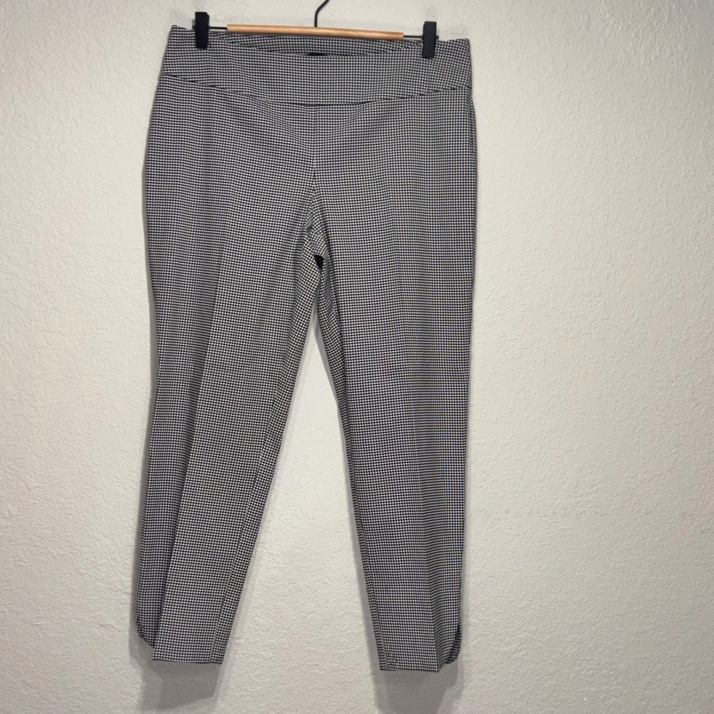 New Up! Preppy Comfy Slim Fit Gingham Slip-On Trouser Petal Slit Ankle LEN Sz 14